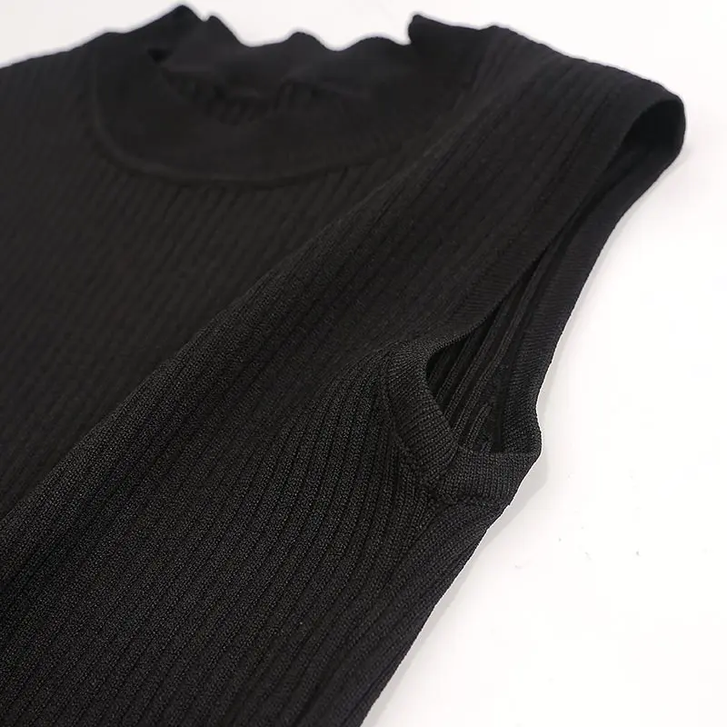 Женское трикотажное платье миди в полоску без рукавов японском стиле элегантное