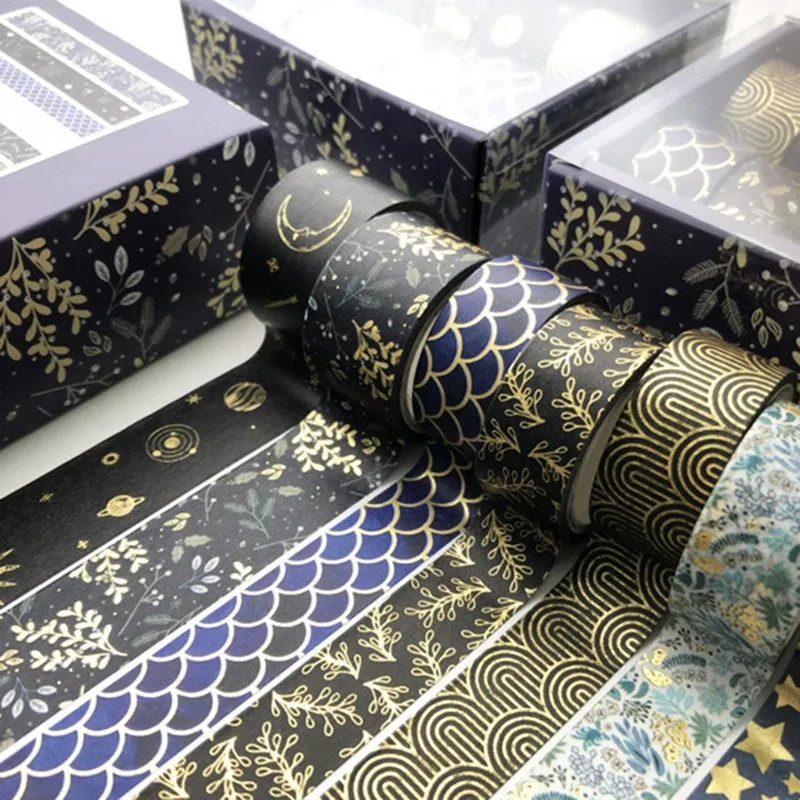 

Black Gold Galaxy Washi Tape Set Masking Tape Cute Decorative Adhesive Tape Stickers Scrapbooking Diary Kawaii Stationery