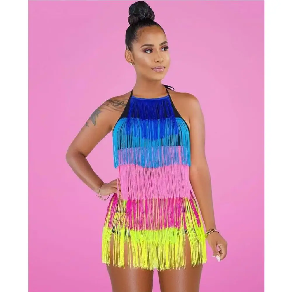 Новинка 2019, яркое облегающее мини-платье из искусственного шелка с открытой спиной и бахромой для вечерние от AliExpress RU&CIS NEW
