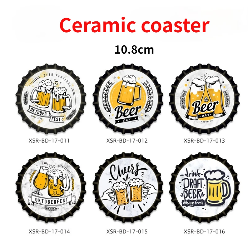 

Creative beer lid ceramic coasters ceramic cork water absorption heat insulation pad tableware table mats for dining table