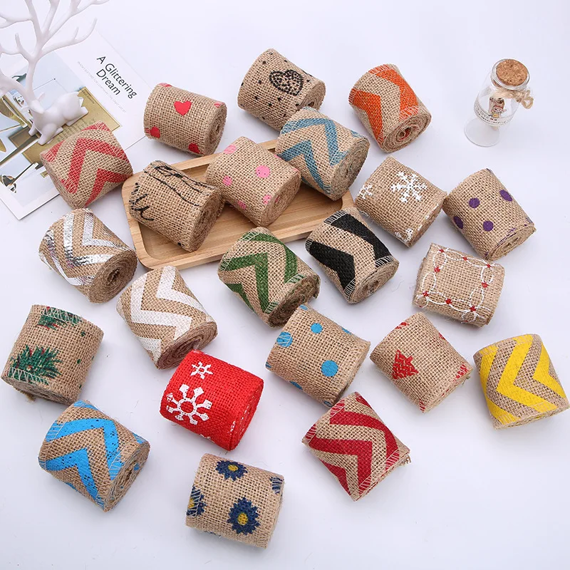 1 м/2 м винтажные джутовые ленты из льняной ткани с принтом Рождественские