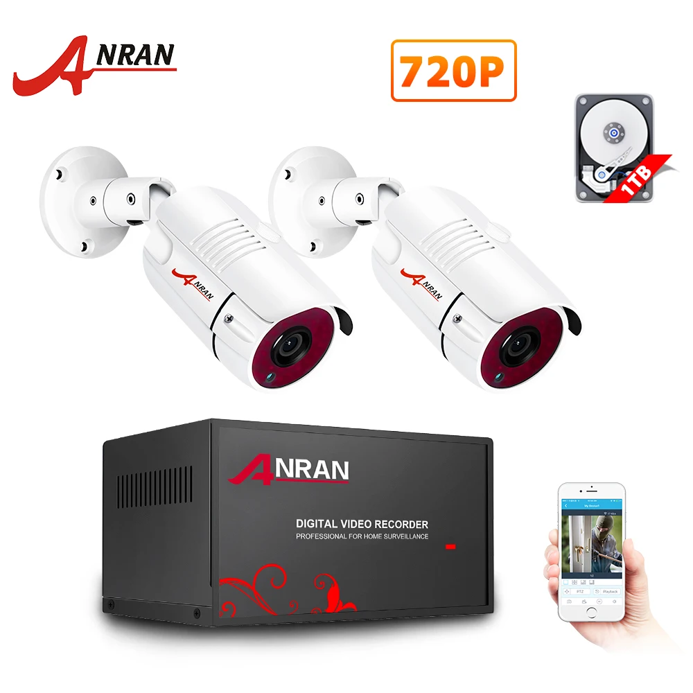 2 X 720P Camera ANRAN AHD 4CH DVR CCTV комплект системы безопасности 1080P ИК ночного видения наружная AHD камера система аналоговая HD система видеонаблюдения - Цвет: 2 X 720P Camera