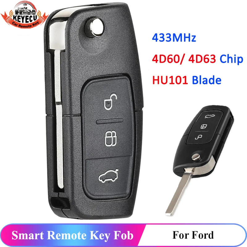 KEYECU 3 кнопки дистанционного ключа автомобиля 433 МГц 4D60/ 4D63 чип для Ford Fusion Focus Mondeo