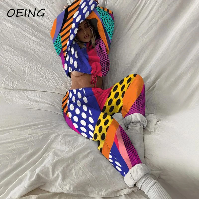 

Korean Fashion Print Patchwork Two Piece Sets Fitness Clothes Tracksuit Casual Jogging Suits 2021