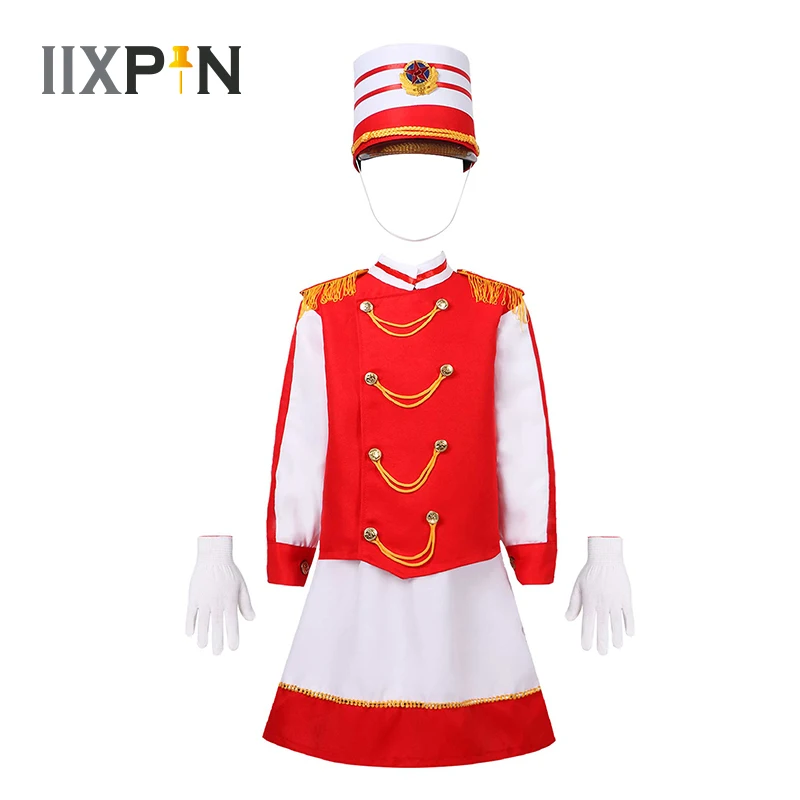 

Child Kids Drum Troupe Costume Cosplay Outfits Students Brass Band Honor Guard Flage-raiser Costume Snare Drum Performance Set