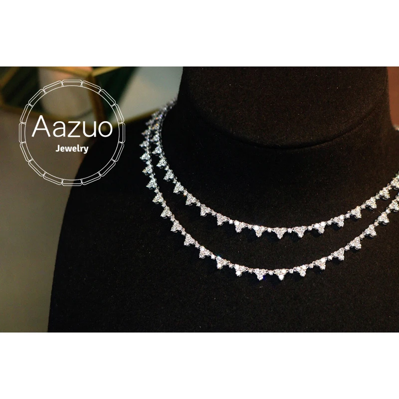 

Aazuo 18K Orignal White Gold Real Diamonds 5.6ct Luxury Full Diamonds Choker Necklace 37CM Gifted for Women Wedding Party Au750