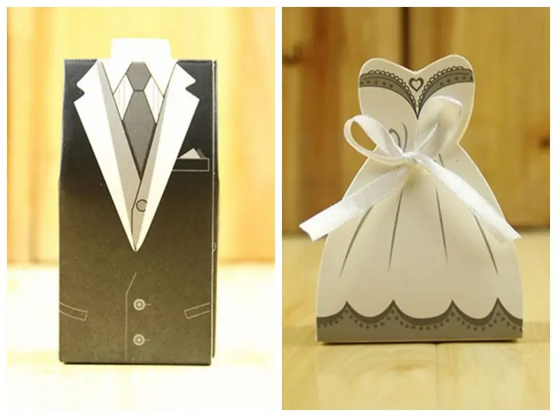 150 шт./лот = 75 пар черный смокинг и белое свадебное платье коробки для свадьбы