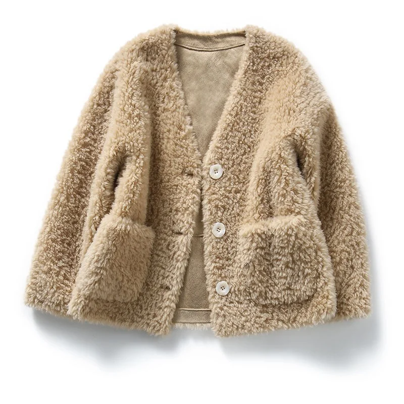 Female 2022 Winter Fur Coat Sheep Shearling Jackets Women Casual Coats Korean Style Wool Outerwear Jaqueta Feminina X848