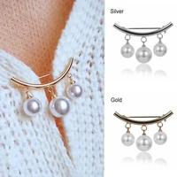 awaytr ladies pearl brooch pins clip neckline chest pin badge simulation pearl brooch cardigan sweater clip jewelry accessories