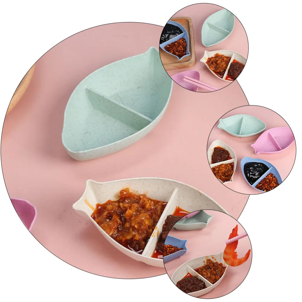 

12 Pcs 2-grid Seasoning Dishes Condiment Plates Exquisite Dessert Bowls