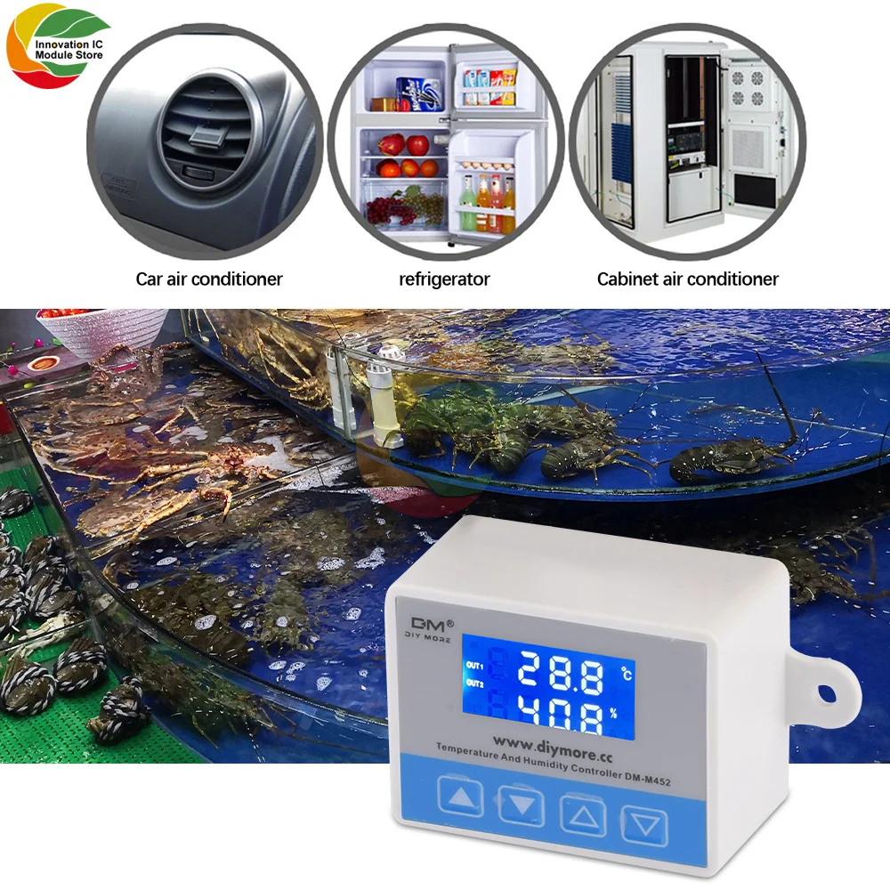 

M452 LED Digital Thermostat Temperature Humidity Control DC 12V Thermometer Hygrometer Controller Module SHT20 Sensor with Case