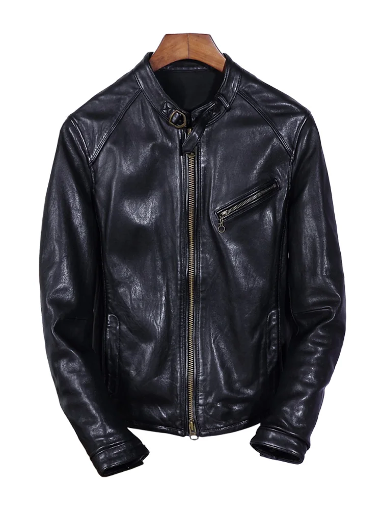 AYUNSUE мужская куртка из натуральной кожи 100% овечья кожа байкерская Мужская