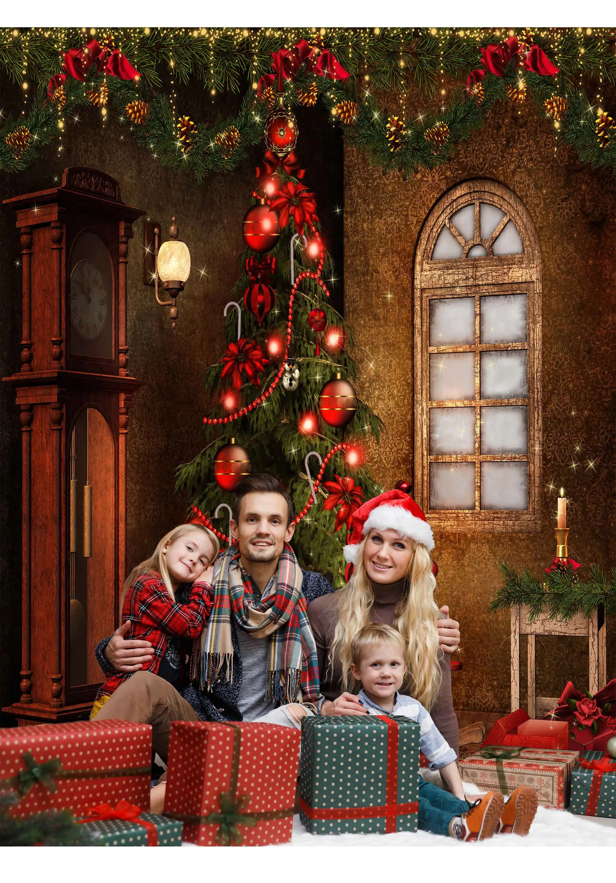 Allenjoy фон для фотографии Рождественская елка новый год крытое окно коричневая