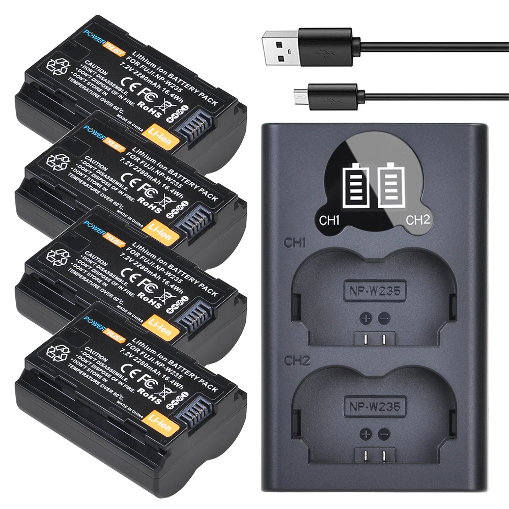 

NP-W235 NPW235 2280mAh Rechargeable Battery and Dual Charger for Fujifilm Fuji X-T4, XT4 Camera Battery