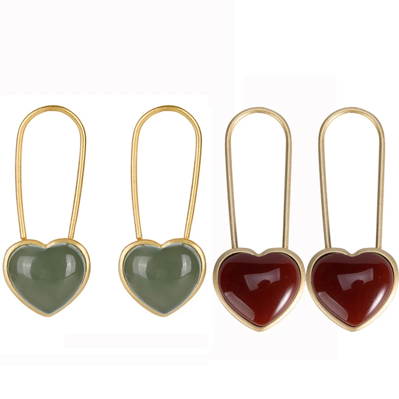 

2020 New Design LOVE U LOVE U Heart Pins Earrings for Women Agate Hear-shape Gemstones Jewelry 925 Silver Earrings Birthday Gift