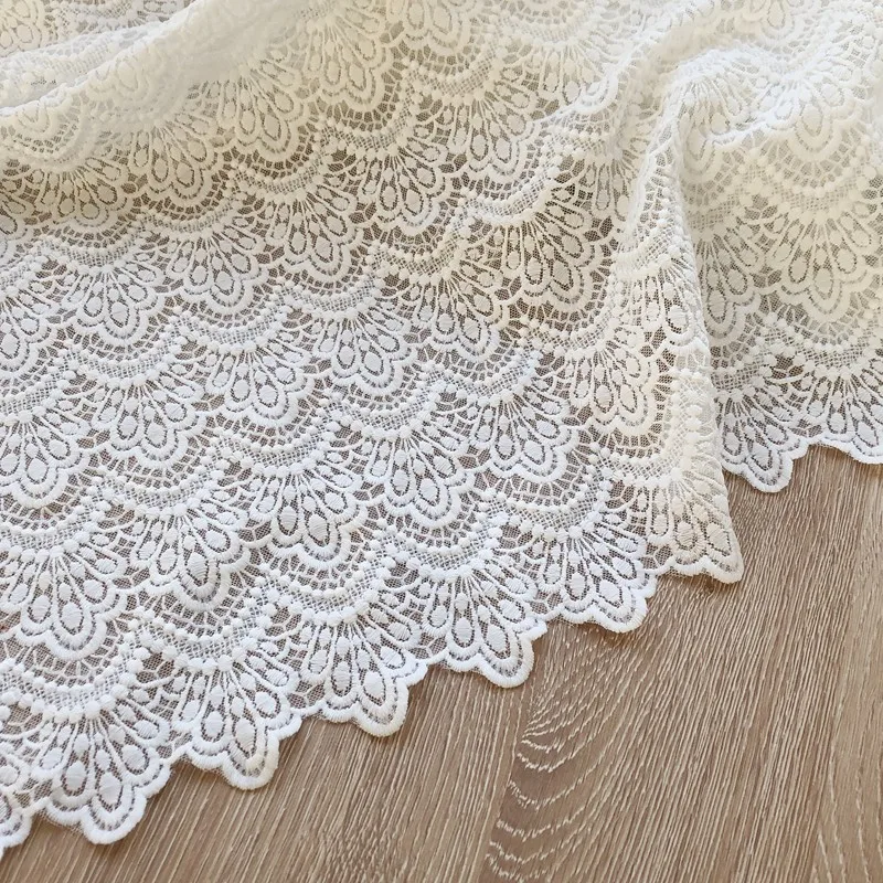 

Scallop Design Dress Lace Fabric Embroidery Tulle Mesh Lace Off White