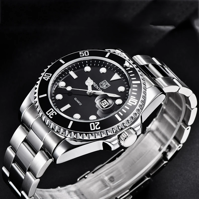 

BENYAR 2021 New Fashion Casual Diver Quartz Chronograph Stainless Steel Case Men's Watch 30M Life Waterproof Calendar
