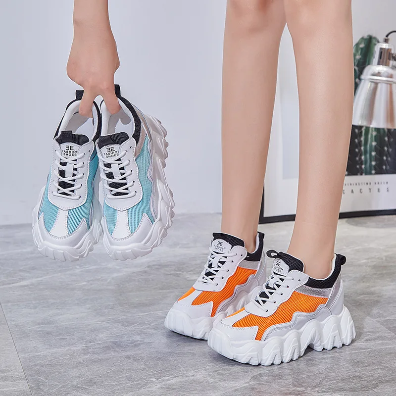 2020 New Leather Mesh Women's Shoes Sneakers Dad Wild Casual Sports Spring platform Orange Flat Single | Обувь