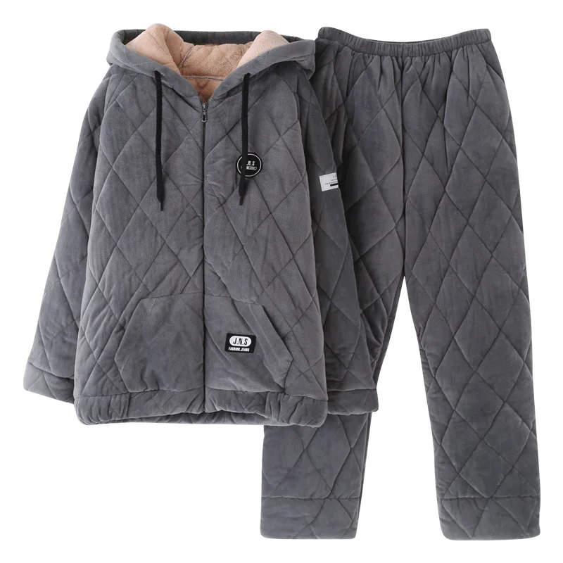 Men's Pajama Sets Winter Flannel Pajamas Trendyol Hooded Sleepwear Thick 3-layer Cotton Big Size Pajamas for Men Loose Home Wear