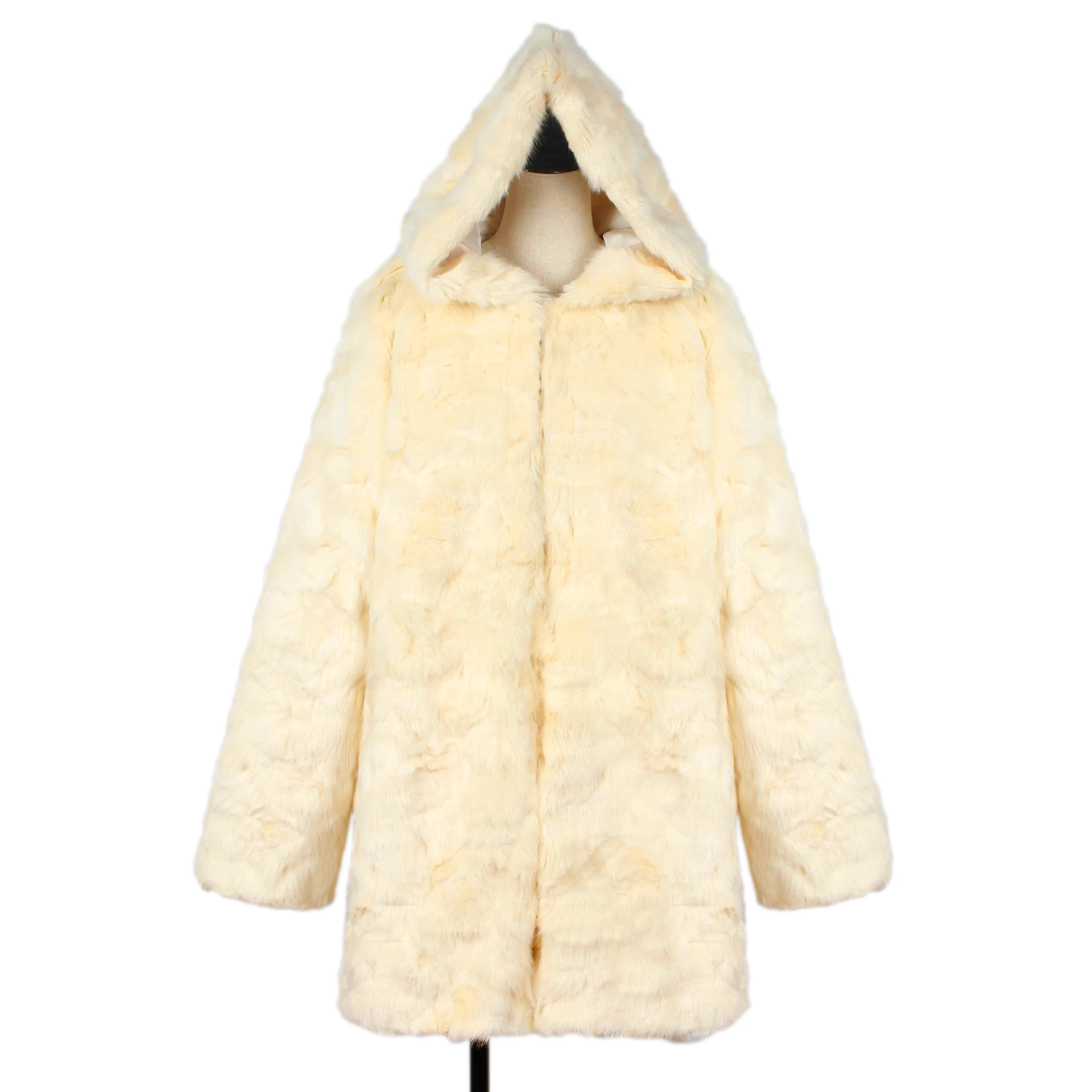 CALOFE женское пушистое зимнее пальто белое искусственный мех с капюшоном милое