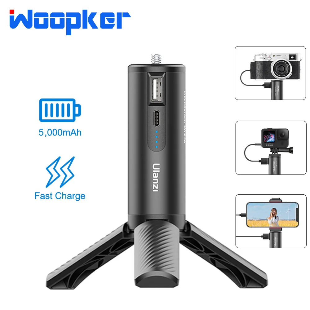 5000mAh Power Bank 10W Hand Grip Battery Handle with Tripod Type-C for Phone Camera DJI GoPro 10 9 8 7 Mini Projector