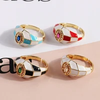 fashion gold football ring for women dripping oil adjustable open women ring copper enamel cubic 5a zirconia ring woman gift