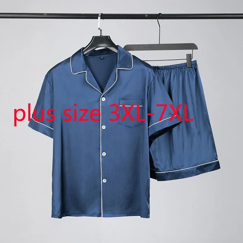 New Arrival Fashion Super Large Summer Men Pajamas Short Sleeve Shorts Cardigan Thin Elastic Waist Print Plus Size 3XL-5XL6XL7XL