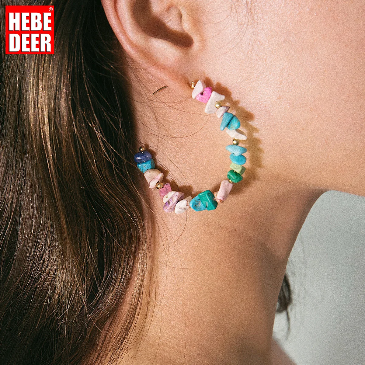 

HebeDeer Bohemia Earrings Women Piercing Simple Temperament C-shaped Geometric Beaded Irregular Semicircular Earring Arete