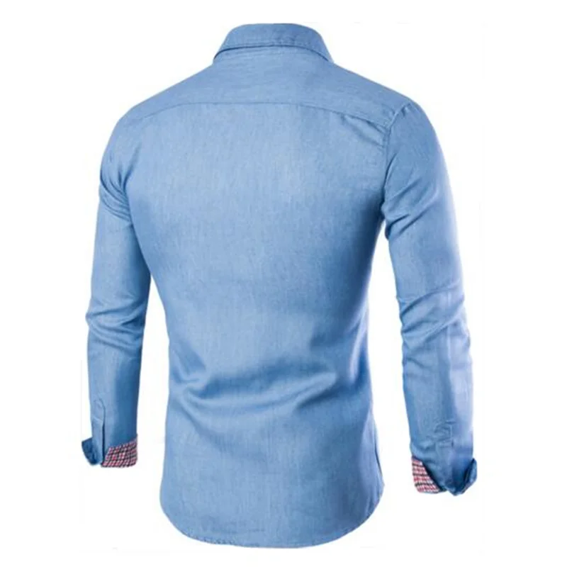 

2020 Spring and Autumn Fashion New Men's Casual Long Sleeve Denim Shirt / Male Inner Plaid Cowboy Blouses