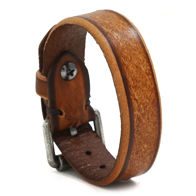

retro punk brown leather adjustable bracelet for men 2020 Simple charms handmade wristband schmuck accessories boyfriend gifts
