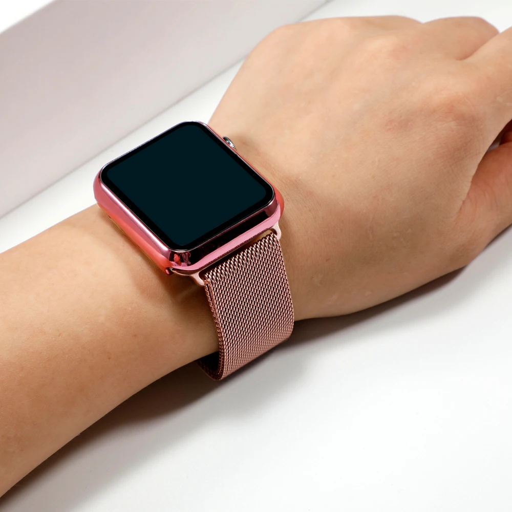 

Glass+Case+strap for Apple watch band 44mm 40mm 38mm 42mm Accessories Metal Magnetic loop bracelet iwatch series 3 4 5 se 6 band