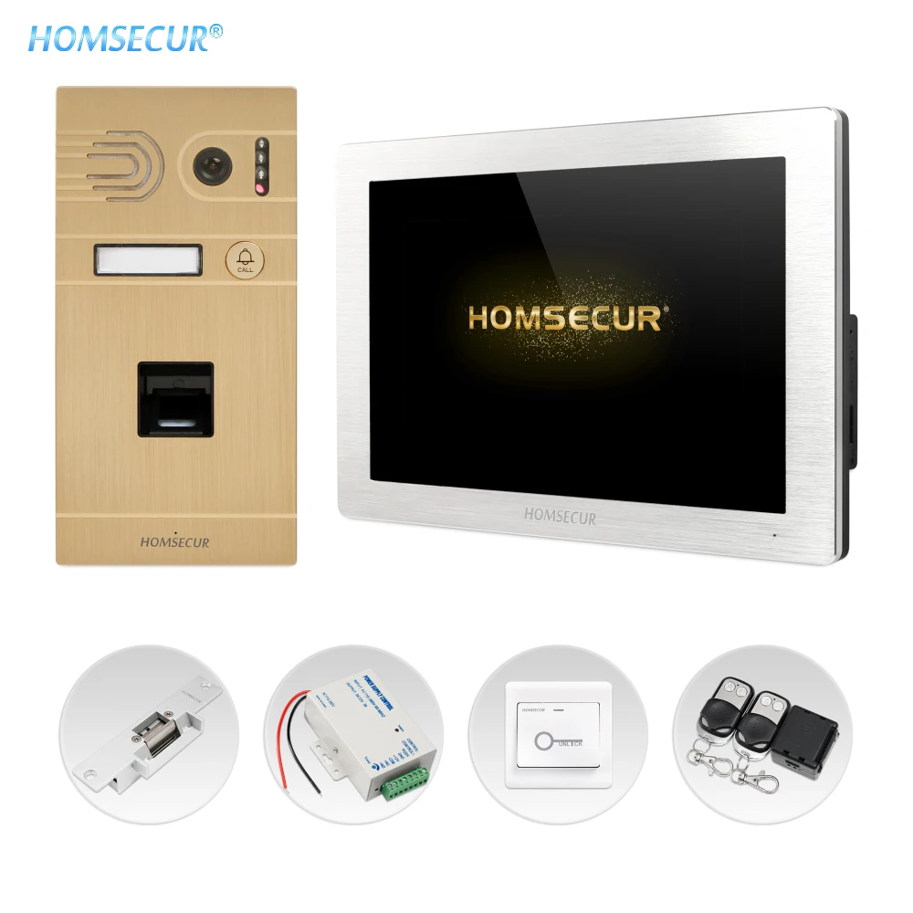 

HOMSECUR 4 Wire 7" Video Door Intercom System with Fingerprint Unlock IP65 Camera 1.3MP Fail Safe Lock Exit Button Included