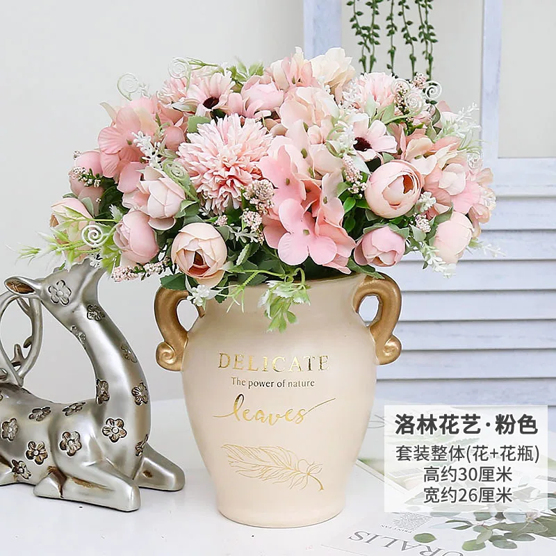 Европейский стиль роскошный искусственный цветок керамический набор ваза для