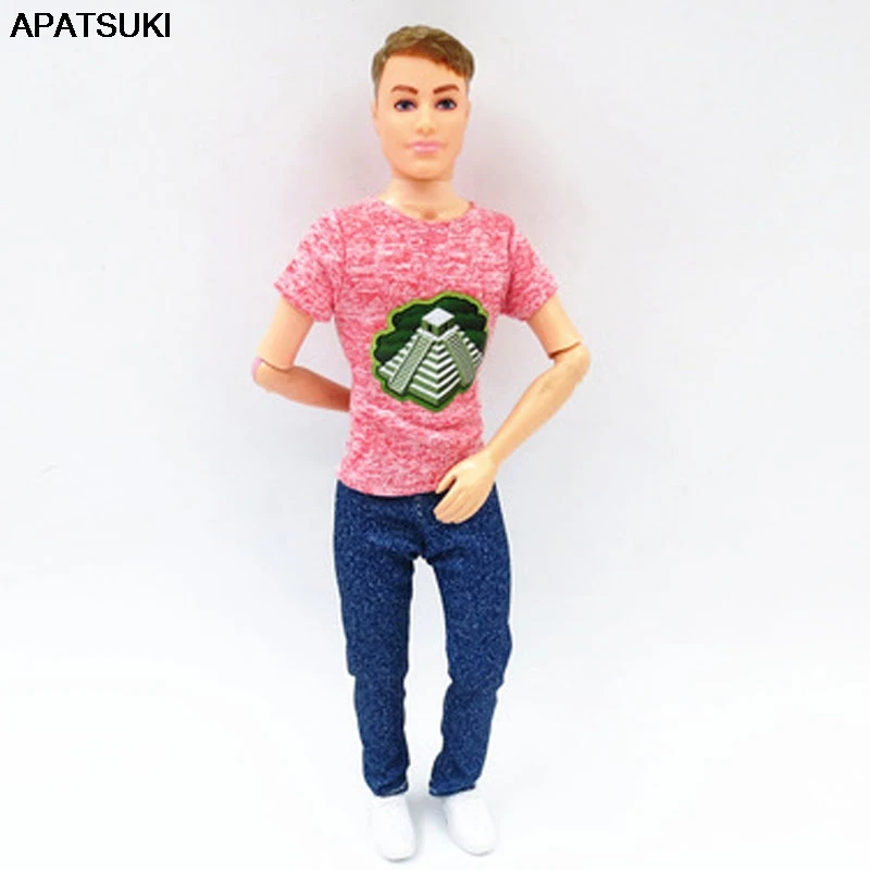 

Pink Fashion Doll Clothes For Ken Doll Outfits T-shirt & Denim Jeans Pants For Barbie's Boyfriend Ken Male 1/6 Doll Accessories