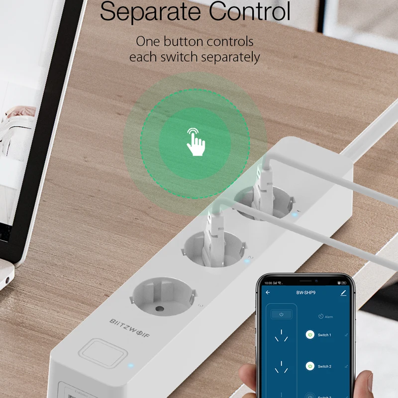 BlitzWolf BW-SHP9 3300W 15A 3 Socket Dual USB Slot 2.4GHz WiFi Smart Electrical Sockets Timer APP Remote Control Work with Alexa |