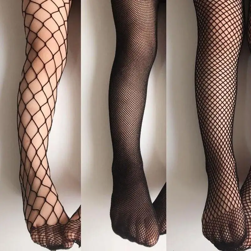 Medias de malla de encaje para ni&ntilde;as, pantis de rejilla a la moda, color negro, para verano-0