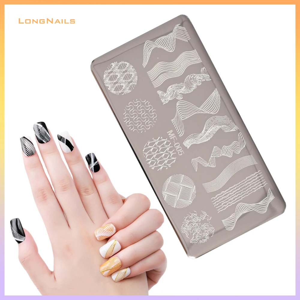 

6*12cm Trendy Stripe Wave Template Nail Line Tape Classic Musical Note Stencil Stainless Steel Print Transfer Nail Plates MF05-8