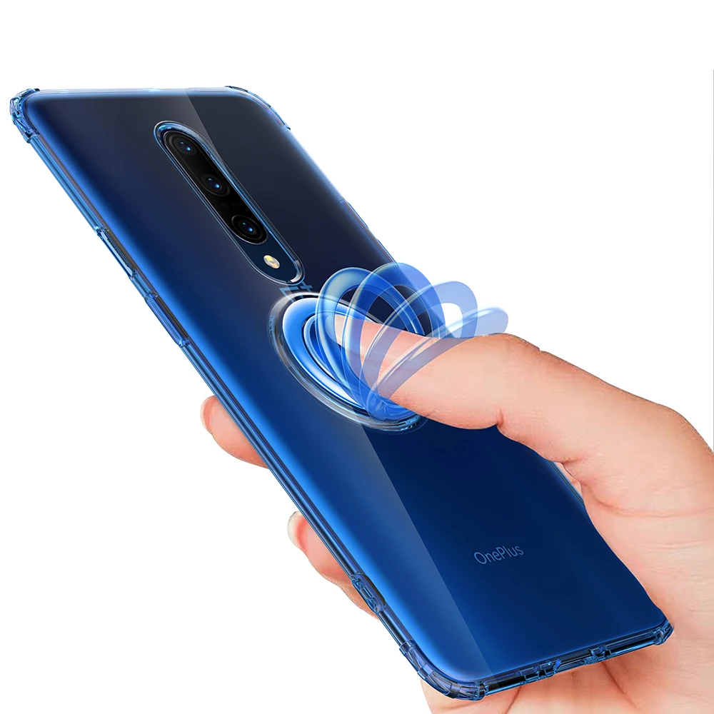 Для Oneplus 7 Pro прозрачный чехол TPU задняя крышка для Oneplus 7 Pro 6T полная задняя крышка чехол магнитный автомобильный держатель пресс-кольцо Capa - Цвет: Синий