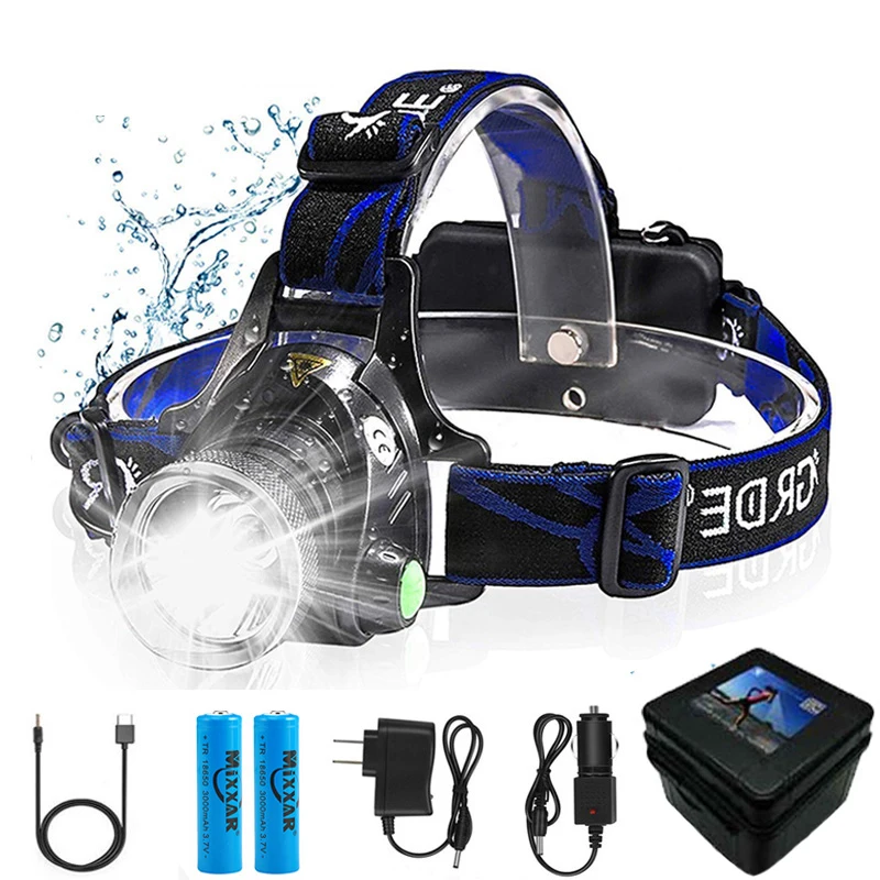 zk20 8000LM Led Headlamps Head Lights Waterproof Head Flashlight Forehead Head Headlights Torch Hunting Mining Fishing Light