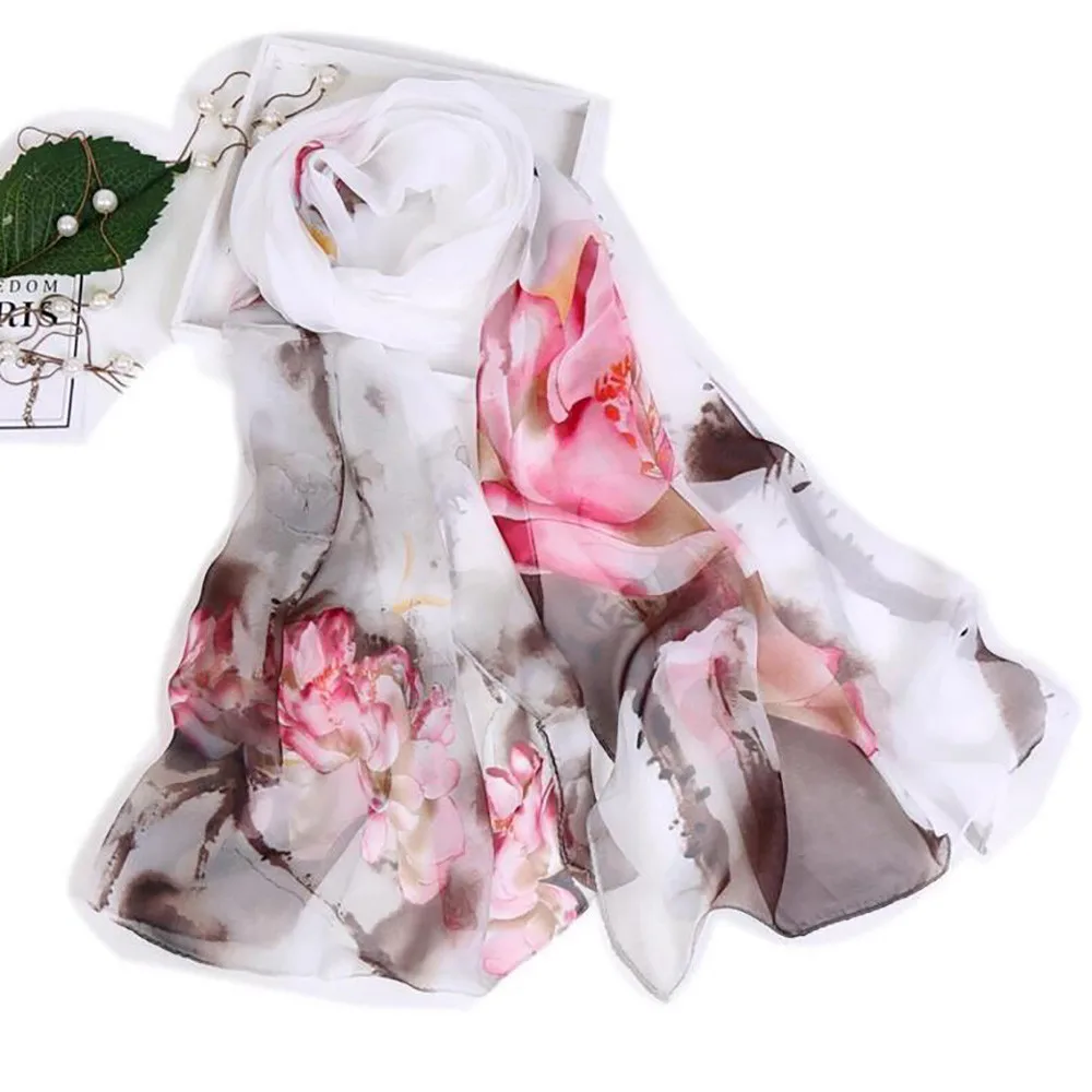 

Summer Silk Feeling Scarf Women Flower Printing Long Soft Wrap Scarf Femme Fashion Scarves Accessories