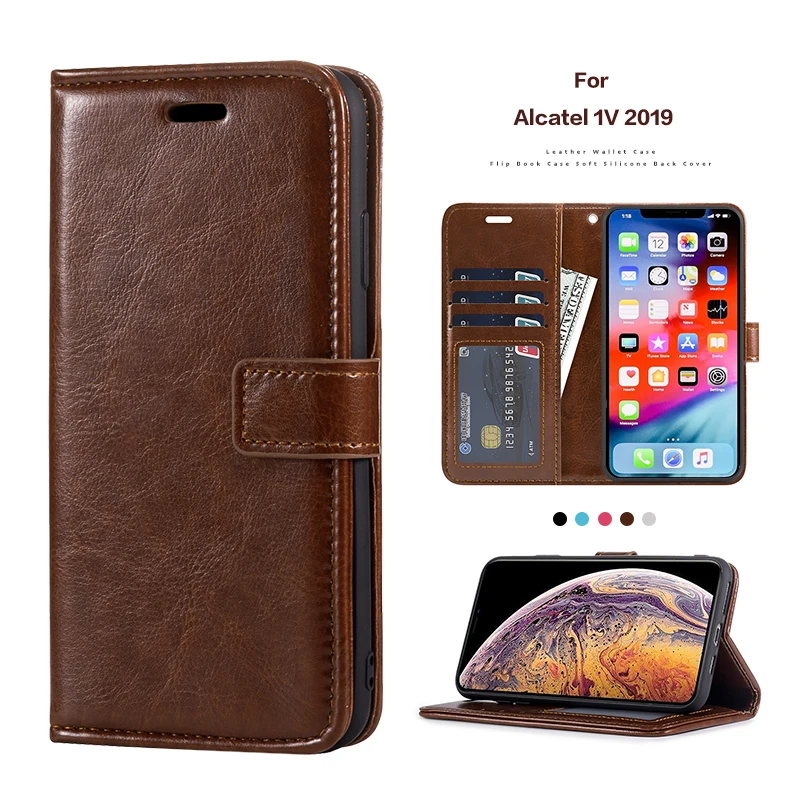 Чехол книжка из искусственной кожи для Alcatel 1V 2019 держатель карт силиконовый чехол