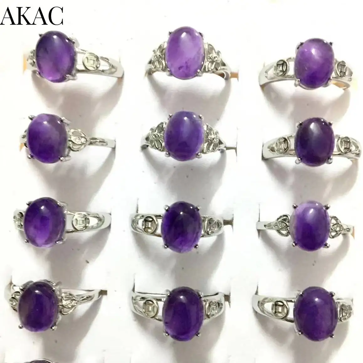 

Регулируемое кольцо из белой меди с натуральным аметистом, 6 шт./комплект