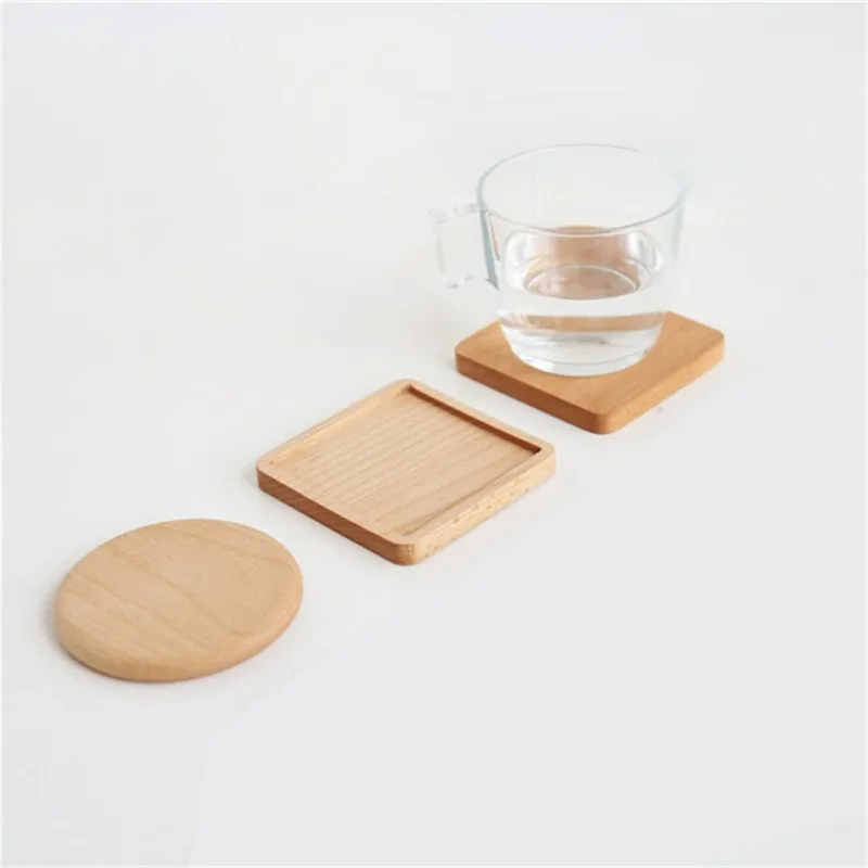 

Wood Beech Coasters Square Round Heat Resistant Drink Mat Placemats Table Non-slip New Insulation Pad
