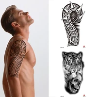 woolf tiger black tribal totem temporary tattoo for men women fake fox lion death skull tatoo sticker geometric arm tatos art