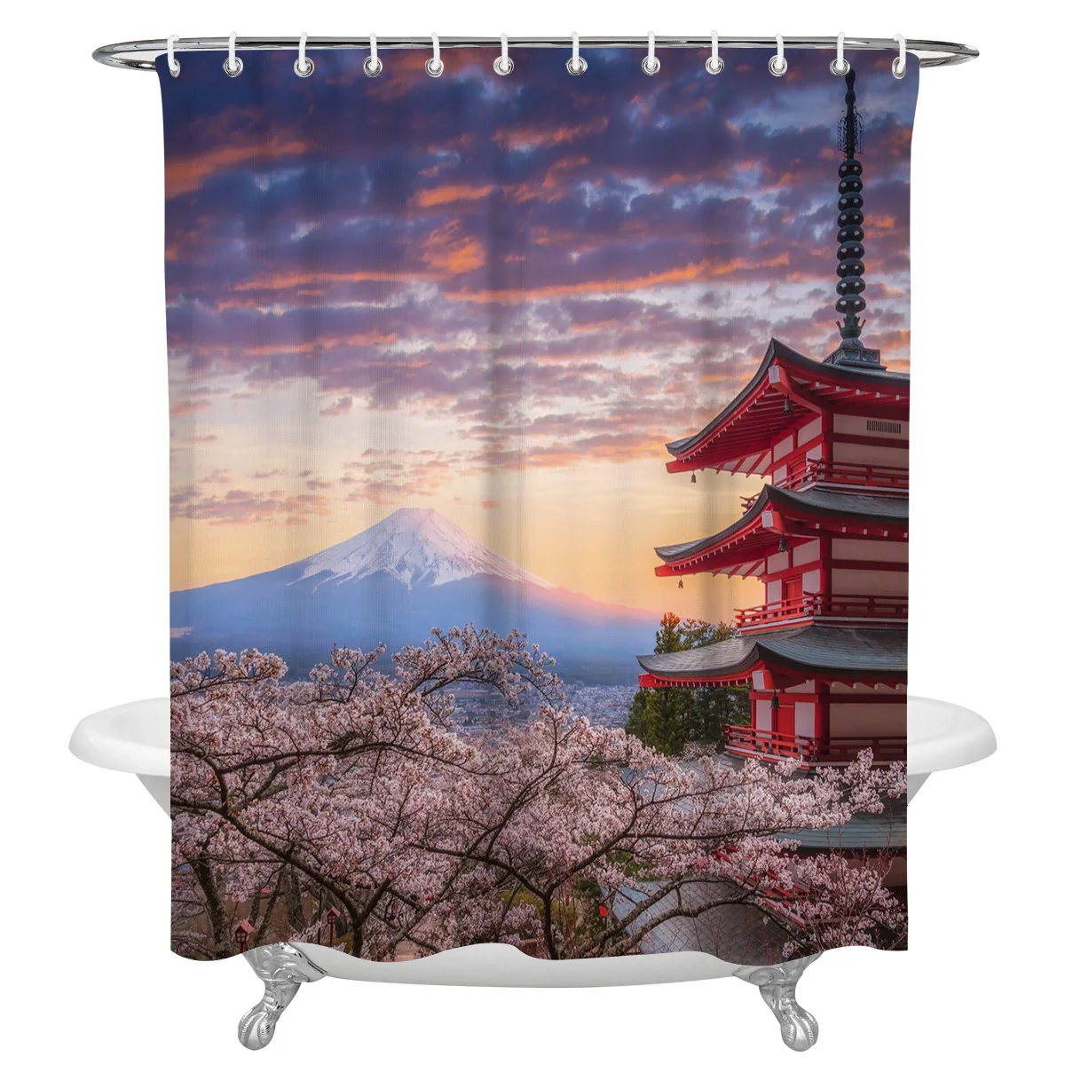 

Японская Гора Фудзи Водонепроницаемая занавеска для душа с цветком вишни, Рождественская декоративная занавеска для ванной комнаты, штора ...