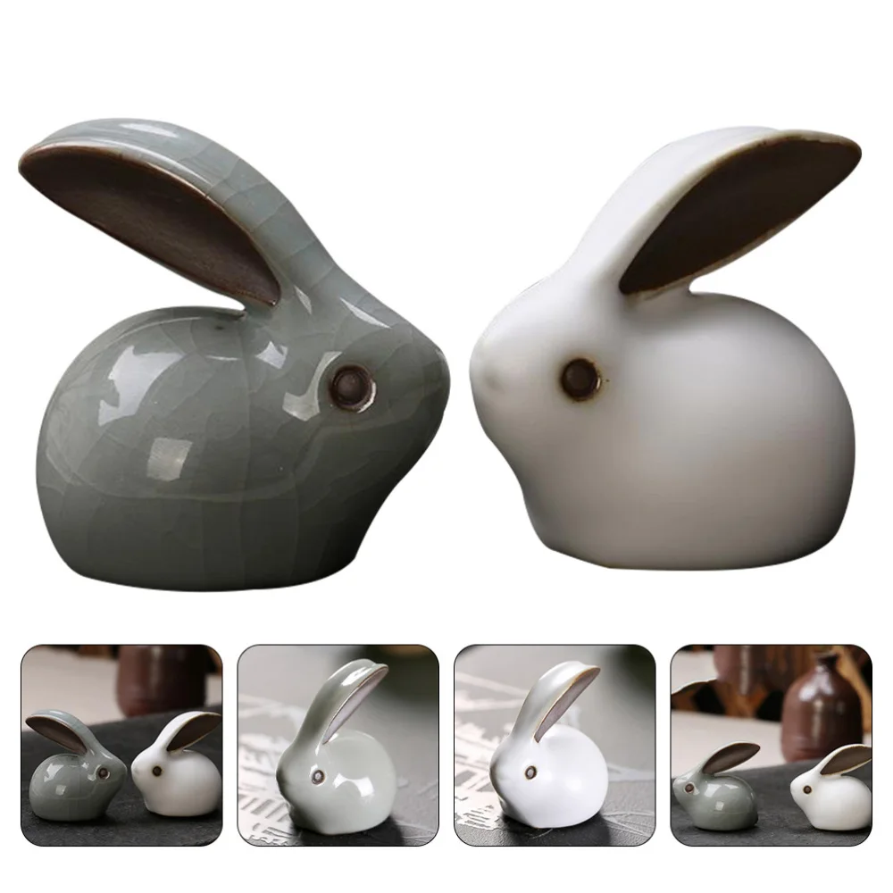 

2Pcs Decorative Rabbit Tea Pets Household Furnishings Desktop Adornments
