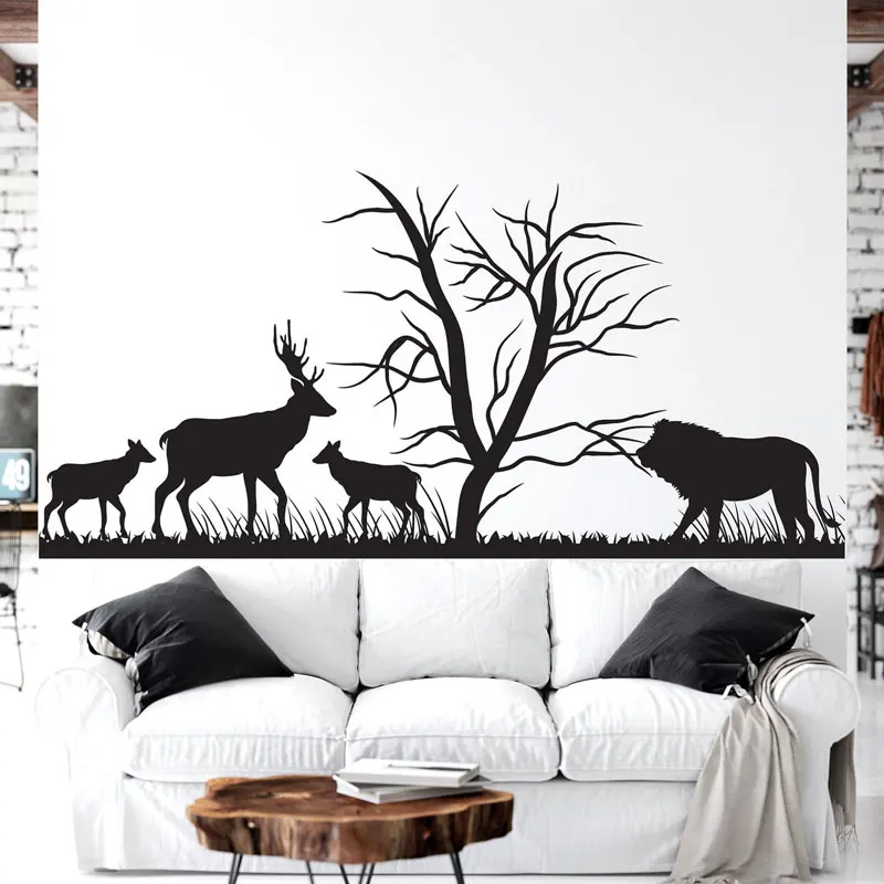 

Africa Forest Tree Animals Lion, Deer Family Wall Art Stickers Vinyl Interior Home Decor Living Room Bedroom Decals Murals A926