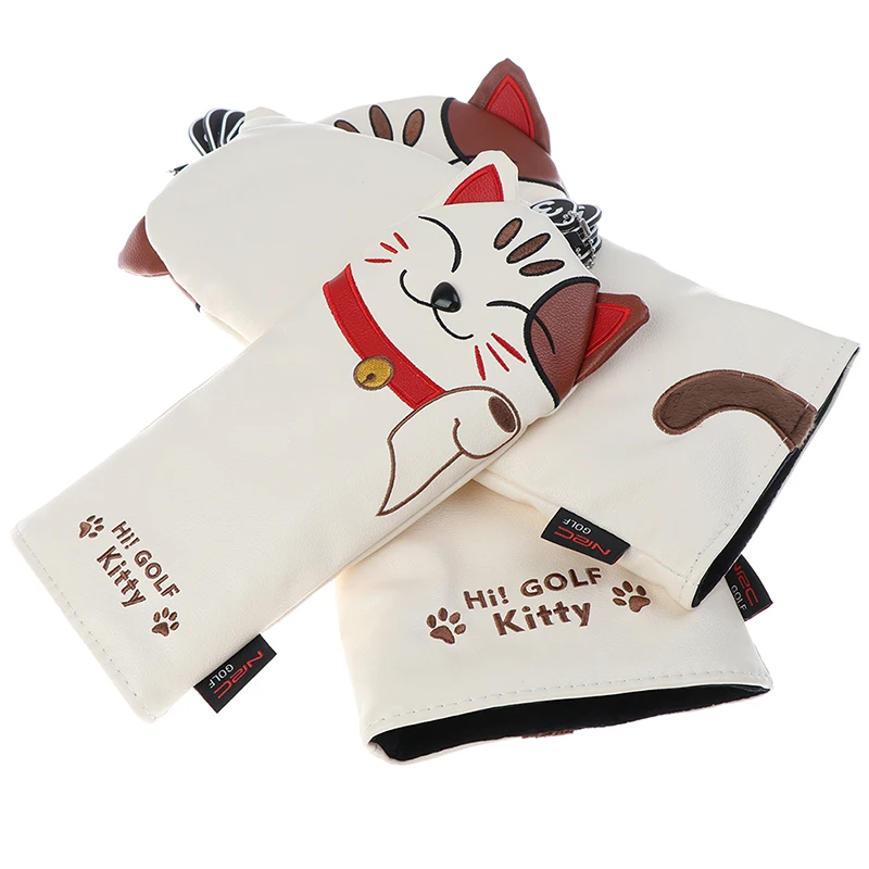 

Cartoon Animal Cat Lucky Kitty Golf Club Head Covers Headcover Driver Fairway Wood Hybrid Covers Set 1Pcs or 1Set