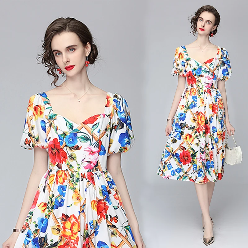 

Customize Made Women Summer Fashion Plus Size 3XS-10XL Short Sleeve Butterfly Flower Print Knee Length A Line Dress