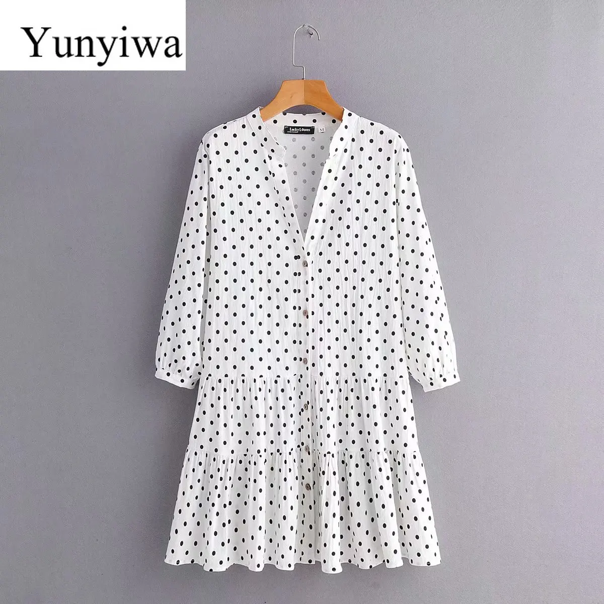 Женское платье с длинным рукавом и принтом в горошек повседневное сексуальное